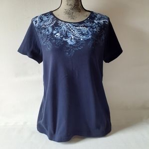 Croft & Barrow women's navy blue floral short-sleeve top size PXL